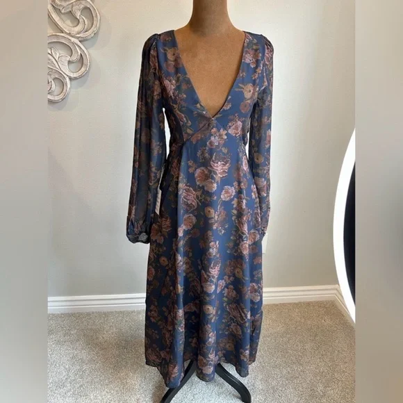 Joyfolie Women’s Crystal Maxi Boho Dress Navy Floral XXS NWT - Picture 5 of 12